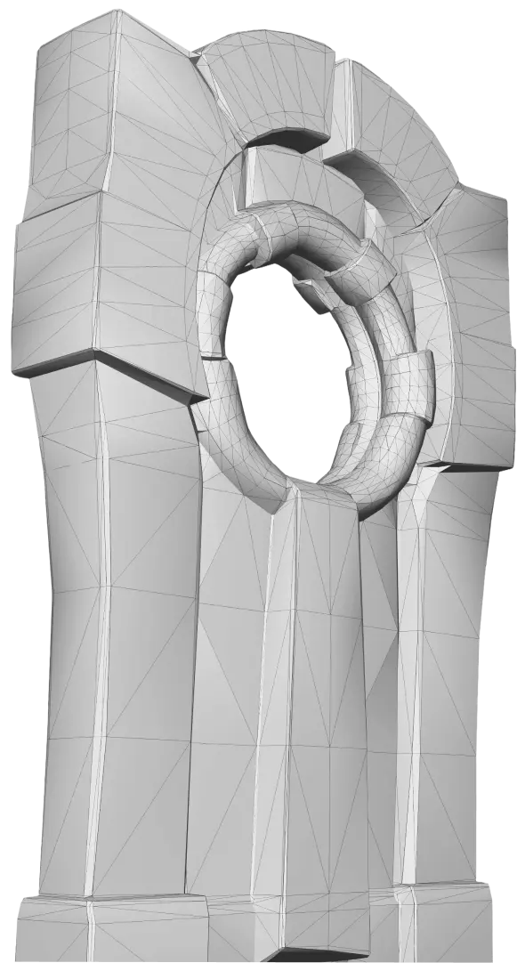 White low-poly clay render of a game-ready model
